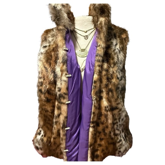 Peter Nygard Multi Brown Faux Fur Leopard Print Vest Size Large - Picture 3 of 9